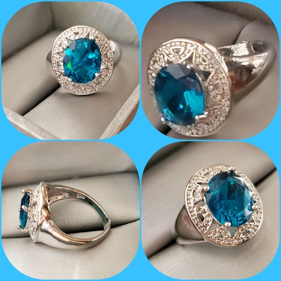 Aquamarine Gemstone. 925 Sterling Silver Ring - Picture 1 of 8